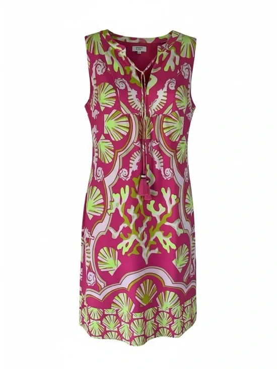 Crown & Ivy Pink Lime Seaside Seahorse Seashell Summer Sleeveless Dress sz 8 - Picture 2 of 11